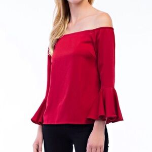 NWT English Factory Red Bell Sleeve Blouse Sz M